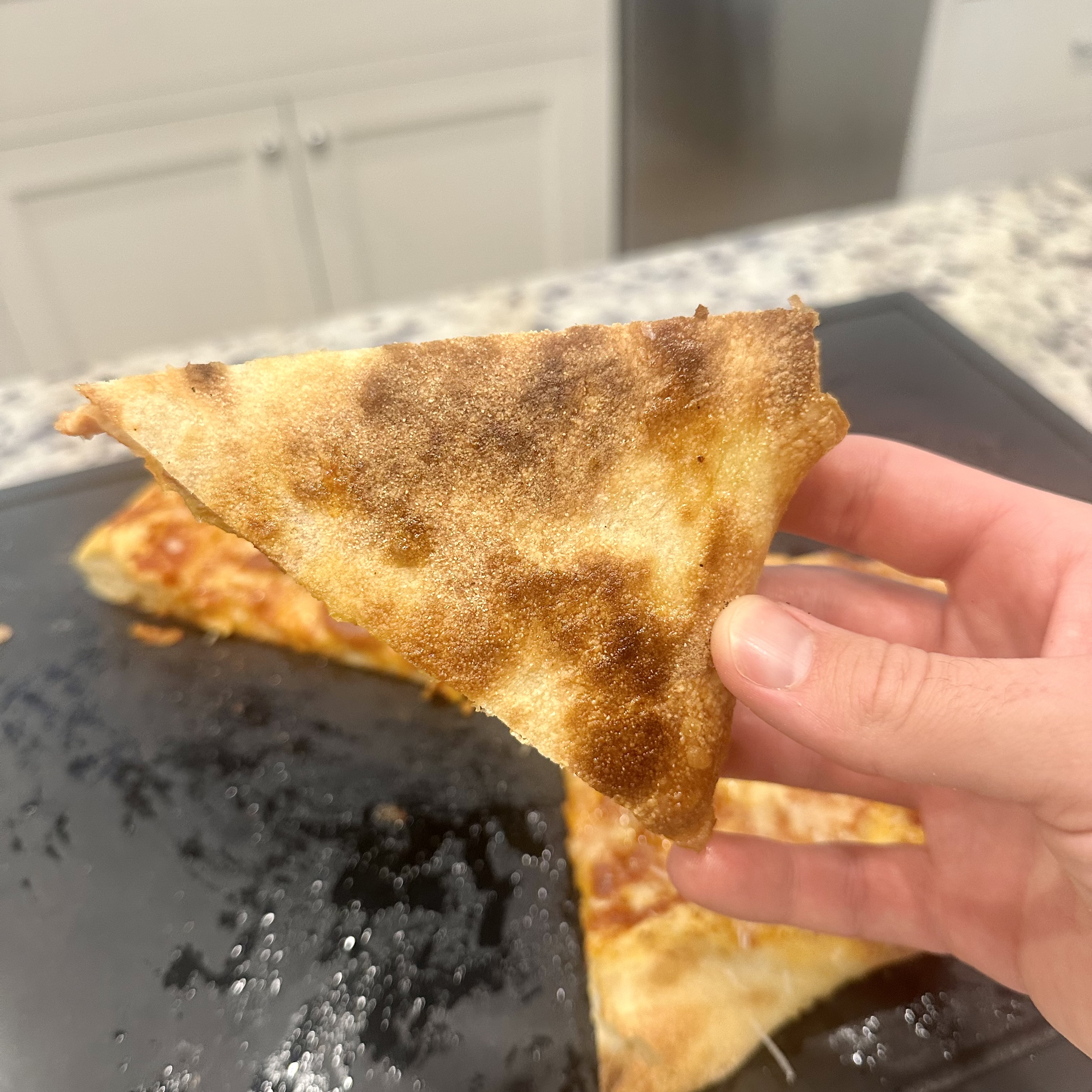 Undercarriage of pizza had nice browning